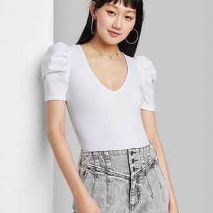 White Puff Sleeve Bodysuit